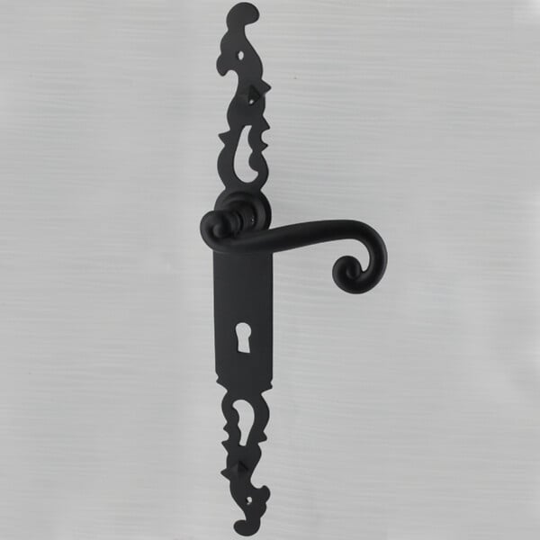 SECURY-T - Poignées de porte fer forgé COQ noir 330X36 mm Trou de clé L - large