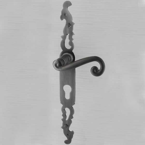 SECURY-T - Poignées de porte fer forgé COQ vieil argent 330X36 mm Trou de cylindre i - large