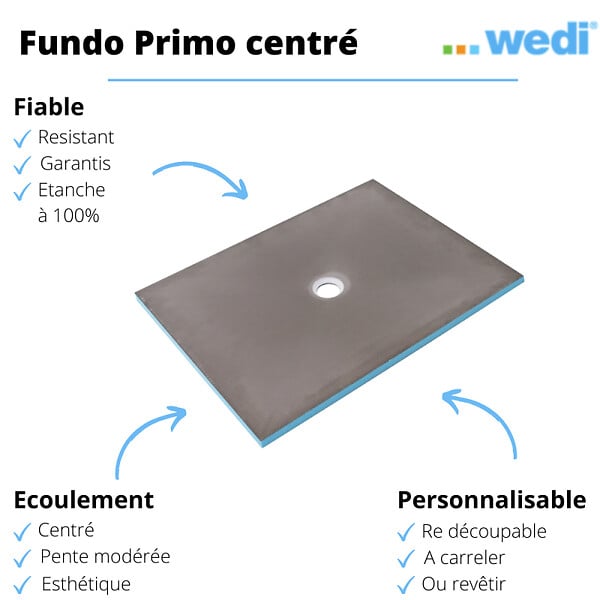 WEDI - Receveur en polystyrène extrudé à carreler Primo 900 x 900 mm à sortie centrée - large