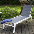 HAPPY GARDEN - Bain de soleil BARBADOS en textilène gris - aluminium blanc - vignette