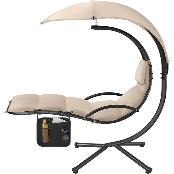 TECTAKE - Fauteuil suspendu Elaria avec pare-soleil et poche latérale beige - large