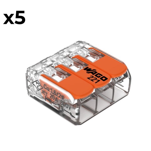 WAGO - Sachet de 5 bornes 3 entrées série 221 - Wago - large