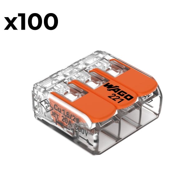 WAGO - Boîte de 100 bornes 3 entrées série 221 - Wago - large