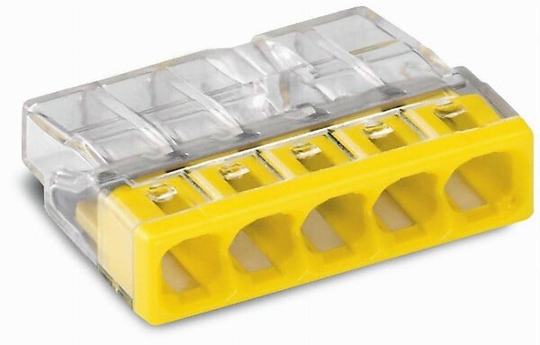WAGO - Lot de 100 bornes WAGO 2273 - 5 x 0,5 à 2,5mm² Transp. / Jaune - large