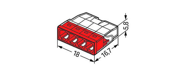 WAGO - Lot de 100 bornes WAGO 2273 - 4 x 0,5 à 2,5mm² Transp. / Rouge - large
