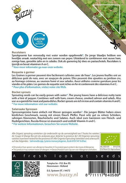ARBORIX - Buzzy Organic Sprouting de roquette - Bio Semences - Ca. 30 gr (Livraison Gratuite) - large