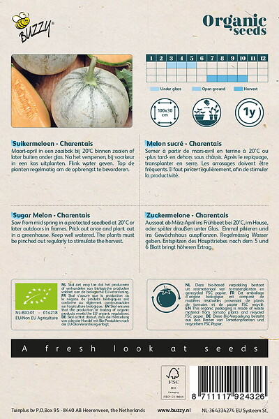 ARBORIX - Buzzy Organic Melon sucré Charentais BIO) Semences - Ca. 0,3 gr (=Ca. 10 graines) (Livraison Gratuite) - large