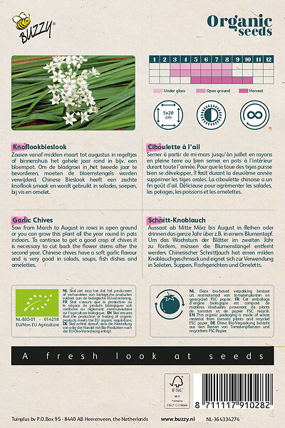 ARBORIX - Buzzy Organic Ciboulette Chinouse à l'ail - Bio Semences - Ca. 0,6 gr (Livraison Gratuite) - large