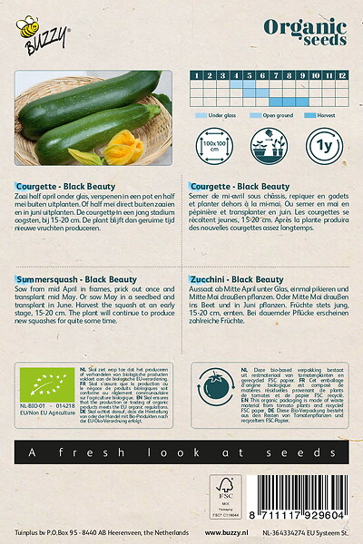 ARBORIX - Buzzy Organic Courgette Black Beauty- Bio Semences - Ca. 2 gr (Livraison Gratuite) - large
