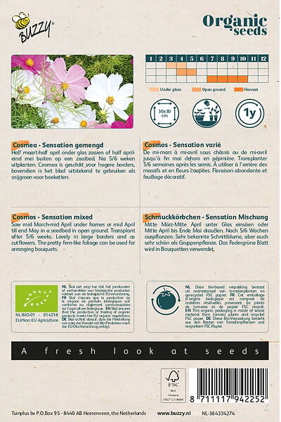 ARBORIX - Buzzy Organic Cosmos Sensation varié - Bio Semences - Ca. 1 gr (Livraison Gratuite) - large
