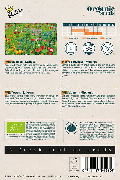 ARBORIX - Buzzy Organic Fleurs Sauvages en mélange- Bio Semences - Ca. 2 gr (Livraison Gratuite) - large