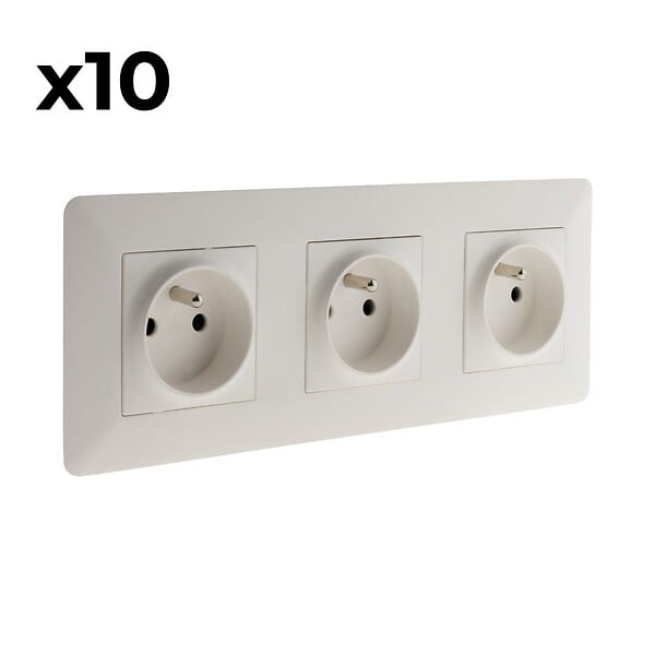 ZENITECH - Lot de 10 triples prises précâblées 2P+T 16A - blanc - Zenitech - large