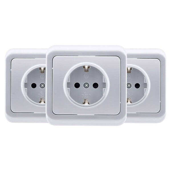 ZENITECH - Lot de 3 prises encastrées Schuko 16A - Gris - Antaria - Zenitech - large