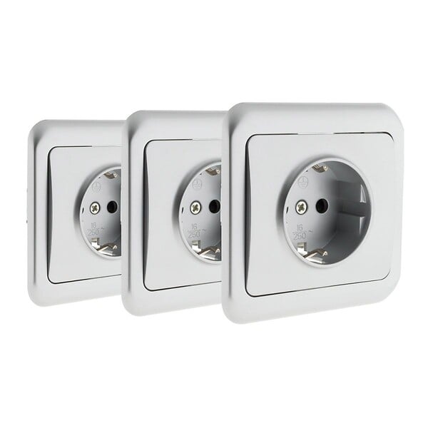 ZENITECH - Lot de 3 prises encastrées Schuko 16A - Gris - Antaria - Zenitech - large