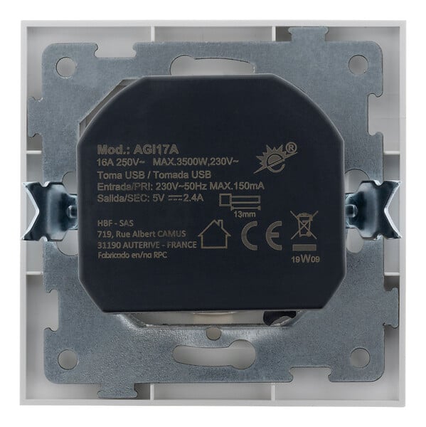 ZENITECH - Prise encastrable Schuko 16A + USB - Kalya - Blanc - Zenitech - large