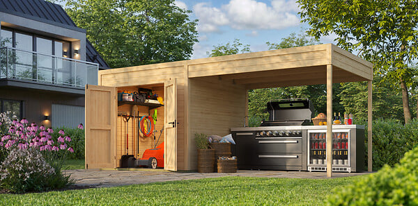 LASITAMAJA - Abri bois FYNN 3 - 28 mm - surface hors tout 18.44m2 - avec extension - large