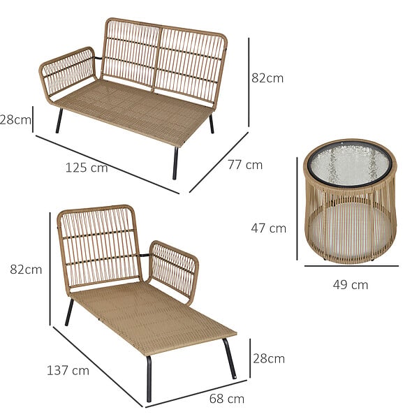 OUTSUNNY - Salon de jardin d'angle 4 pers. style colonial table basse coussins grand confort inclus résine tressée beige - large
