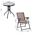 OUTSUNNY - Ensemble de jardin 3 pièces 2 chaises inclinables multi-positions pliables + table ronde verre trempé métal époxy textilène chocolat - vignette