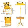 OUTSUNNY - Ensemble salon de jardin enfant 4 pcs design tigre - table ronde + 2 chaises pliables + parasol - métal époxy oxford jaune - vignette