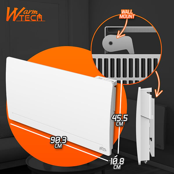 WARM TECH - Radiateur inertie fonte 2000 W - IP24 - NF - Fil pilote 6 ordres. - large