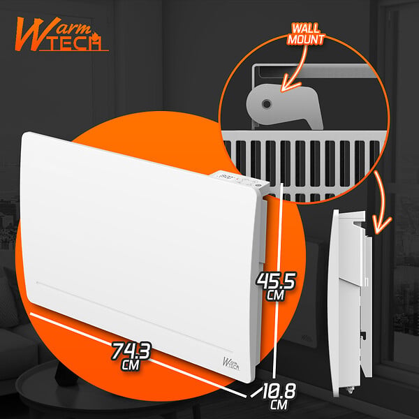 WARM TECH - Radiateur inertie fonte 1500 W - IP24 - NF - Fil pilote 6 ordres. - large