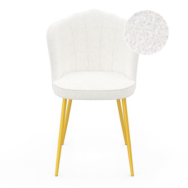 ID MARKET - Lot de 2 chaises coquillage ADELAIDE bouclette blanche pieds dorés - large