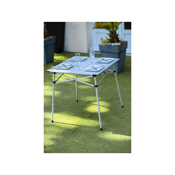 O'CAMP - Table à lattes de camping - Housse de transport inclus - Dimensions : 70 x 70 x 70 cm - large