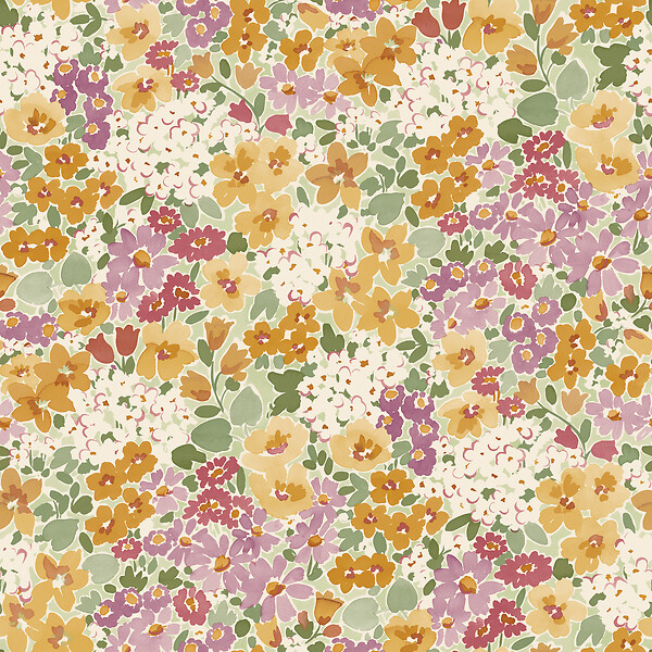 GRANDECO - P.vin/int ditsy flowers orange vert - large
