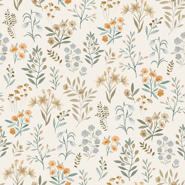 GRANDECO - Papier peint intissé Placed Posey - Bleu - L.1005xl.53cm - large