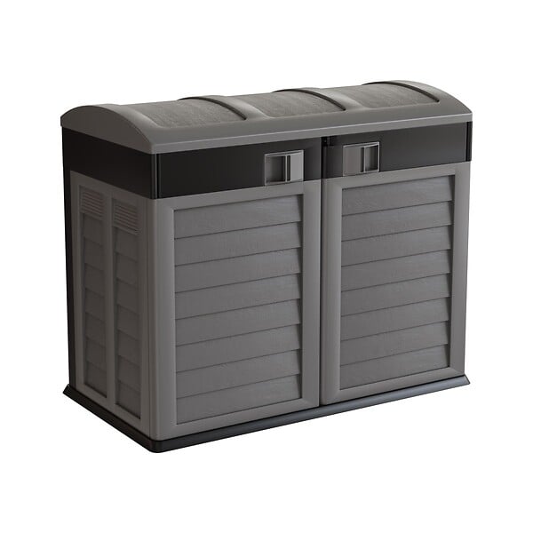INTEC - Coffre de jardin 2 portes + Couvercle Gris - Tri sélectif Extérieur 146 x 87 x H119 cm Abri Poubelle 1500L INTEC - large