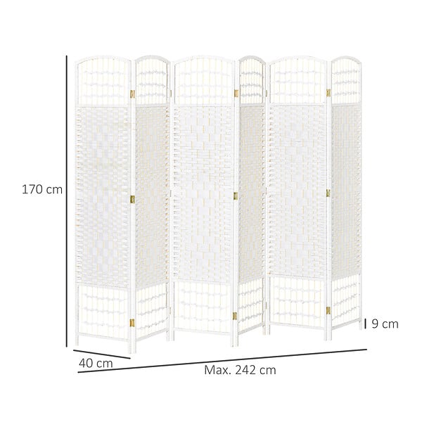 HOMCOM - Paravent intérieur 6 panneaux pliables séparateur de pièce bois de peuplier bambou fibres de papier tressée blanc paille - large