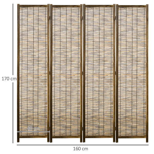 HOMCOM - Paravent intérieur 4 panneaux pliables séparateur de pièce bois de paulownia roseau - large