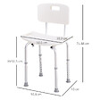 HOMCOM - Chaise de douche siège de douche ergonomique hauteur réglable pieds antidérapants charge max. 136 Kg alu HDPE blanc - vignette