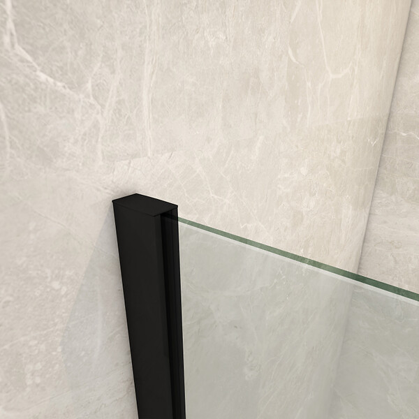 PLANETE BAIN - Pare-baignoire fixe 90 x 140 cm aluminium noir mat verre trempé 6 mm anti-calcaire - large