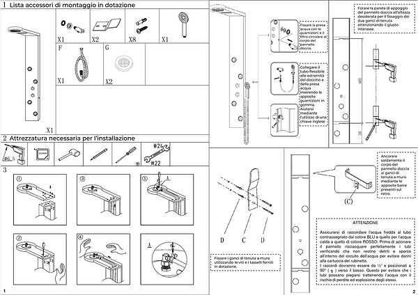 LANERI - Colonne De Douche Hydromassage Avec Quatre Fonctions En Acier Inox Brossé - large