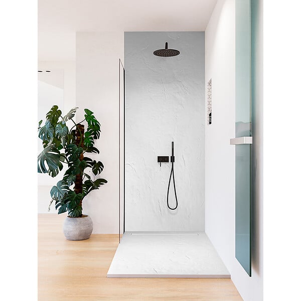 U-TILE - Receveur de douche blanc 120 x 80 cm en résine aspect ardoise - grille caniveau - large