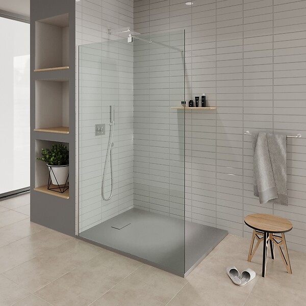 SANIVERRE - BAYA Receveur de douche 80 x 80 cm Gris extra-plat aspect pierre + bonde incluse - large