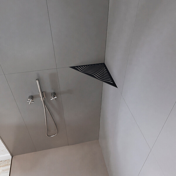 U-TILE - Etagère de douche en acier inox noir 20,4 x 20,4 cm x 2 mm - Triangulaire design Aqua - fixation sans perçage - large