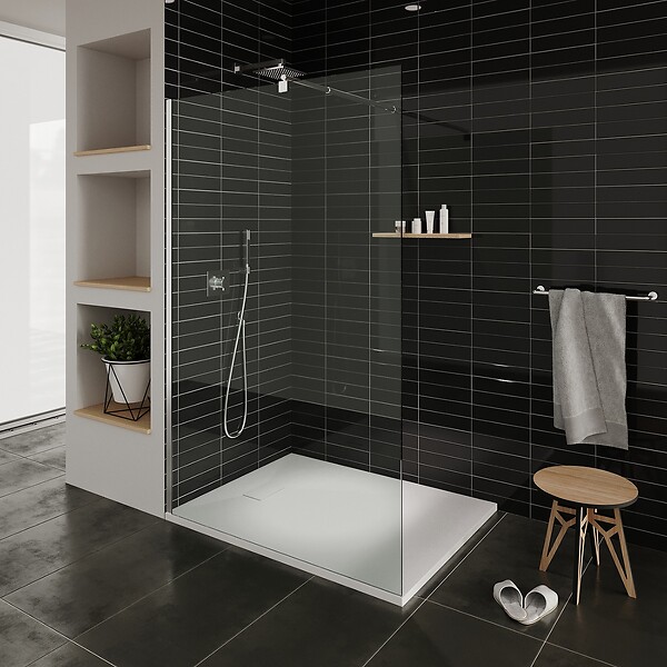 SANIVERRE - BAYA Receveur de douche 70 x 120 cm Blanc extra-plat aspect pierre + bonde incluse - large
