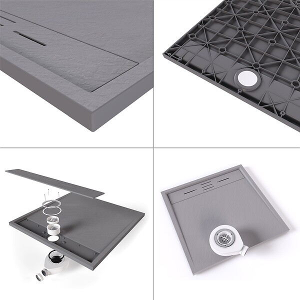 SANIVERRE - HIEMAL Receveur de douche 90 x 120 cm résine Gris aspect ardoise + bonde incluse - Salle de bain - large