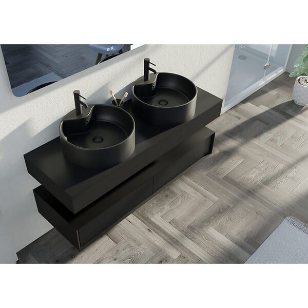 DISTRIBAIN - Meuble de salle de bain FABRIANO 1400 Noir mat - large