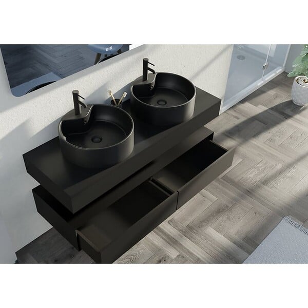 DISTRIBAIN - Meuble de salle de bain FABRIANO 1400 Noir mat - large