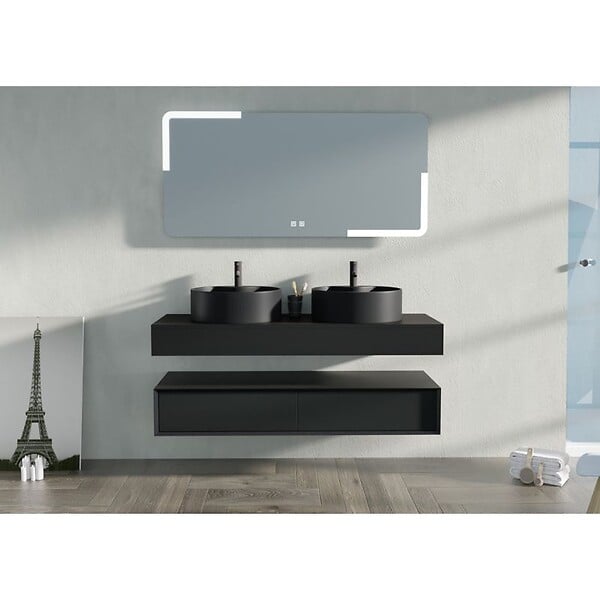 DISTRIBAIN - Meuble de salle de bain FABRIANO 1400 Noir mat - large