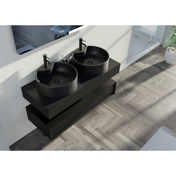 DISTRIBAIN - Meuble de salle de bain FABRIANO 1200 Noir mat - large
