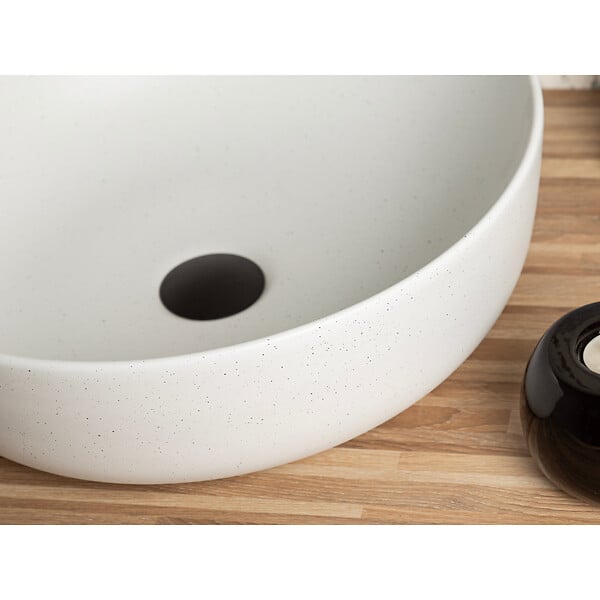 KERRA - Vasque à poser ronde en céramique GRANA blanc mat effet granit Ø41,5 cm - large