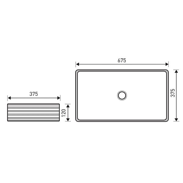 KERRA - Vasque à poser rectangulaire en céramique LISA extérieur rainuré 67.5 x 37.5 x 12 cm - large