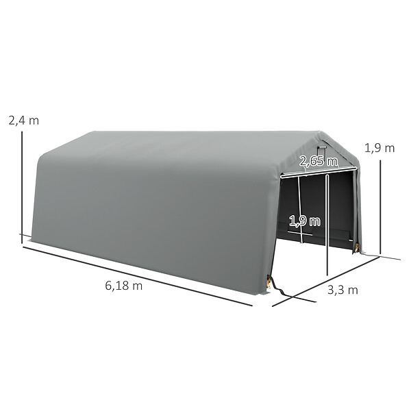 OUTSUNNY - Tente garage carport dim 6L x 3,3l x 2,4H m acier galvanisé robuste PE haute densité 150 g/m² imperméable anti-UV gris - large