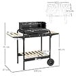 OUTSUNNY - Barbecue à charbon sur pied grille réglable 2 roues 3 étagères récupérateur de cendres noir - vignette