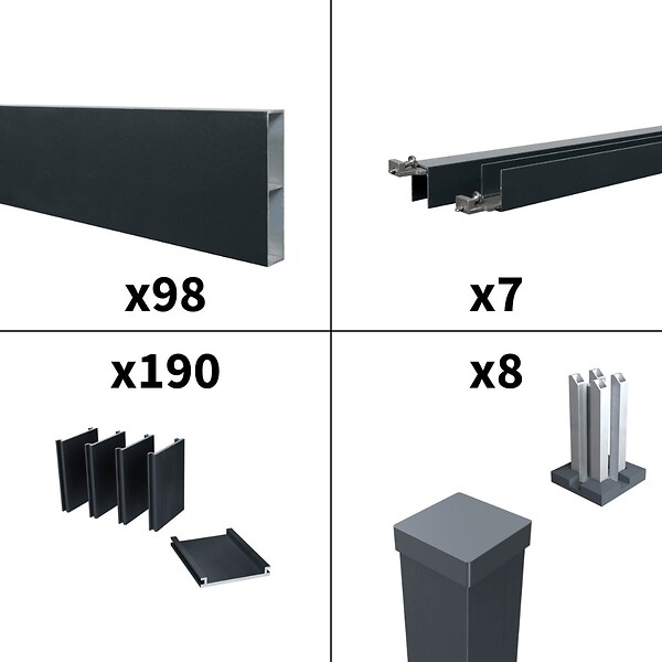 DECKLINEA - Kit Clôture Ajourée Aluminium OLINDA Anthracite 12,85x1,8m Poteaux sur Platines - Dimension des Lames : 21x100x1780 mm - Brise vue - Palissade - large