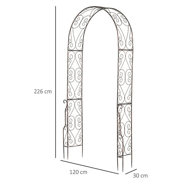 OUTSUNNY - Arche de jardin arche à rosiers style fer forgé dim. 120L x 30l x 226H cm métal époxy noir vieilli cuivré - large